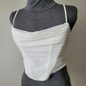 White Fox Off White Mesh Ruched Corset Top